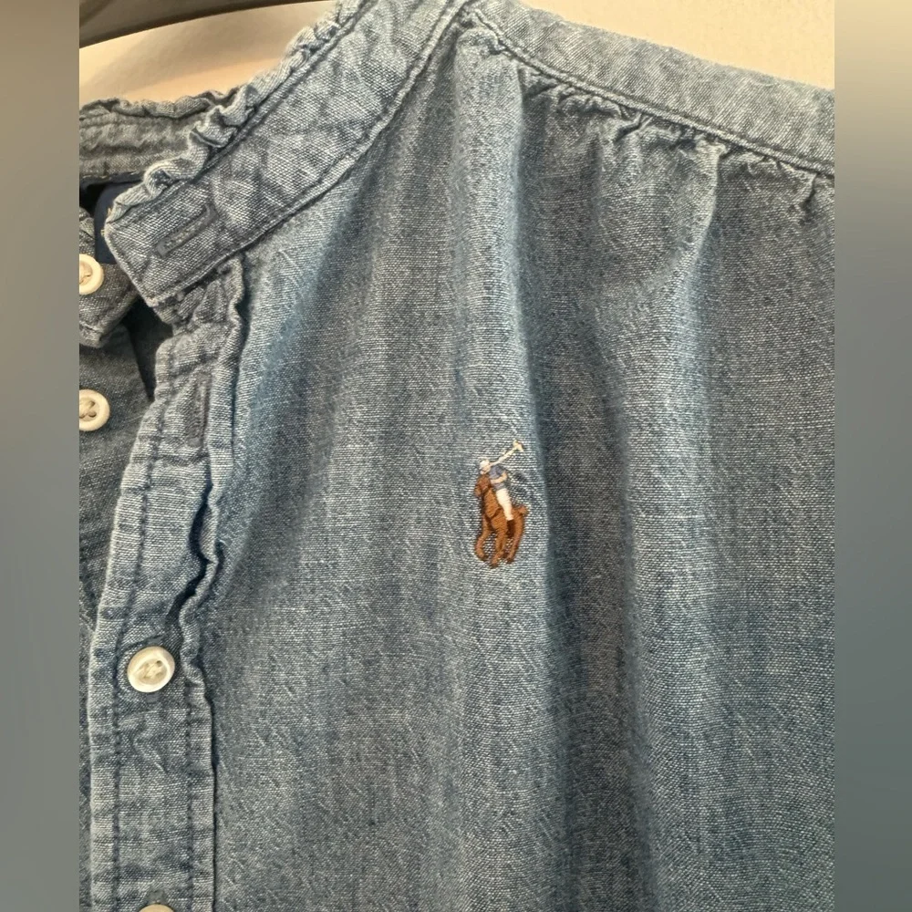 Polo Ralph Lauren Girls' Chambray Ruffled Shirt Dress size 7